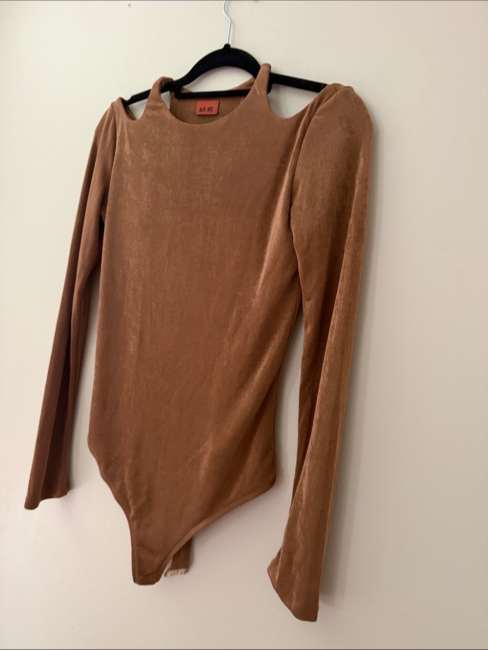 ALIX NYC Brown Velvet Cutout-Shoulder Bodysuit